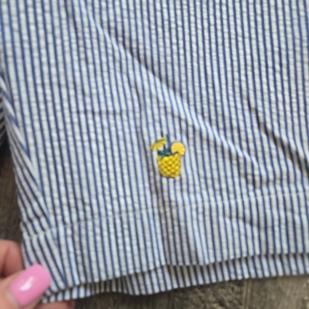 Brooks Brothers Mens 42 Seersucker Shorts Blue White Striped Pineapple Cocktail - Picture 6 of 10